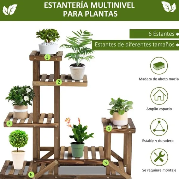 Online Växtställ - Blomhylla i trä - 6 hyllplan - 95 x 28 x 96,5 cm Växtställ