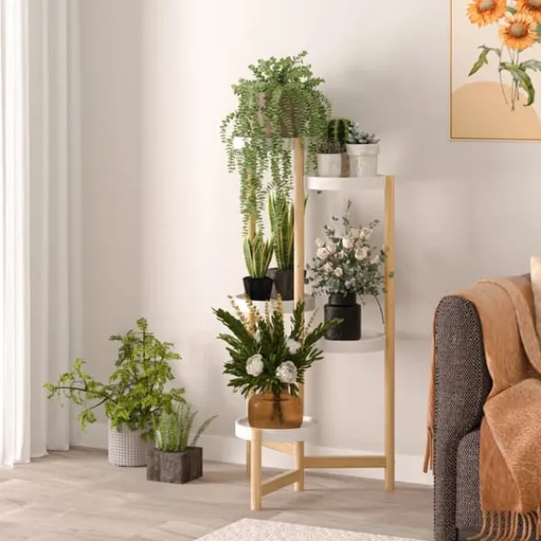 Best Växtställ - Hörn, rund blomhylla för krukor - 4 Nivåer - Inomhus/Utomhus - Trä - Orange Växtställ