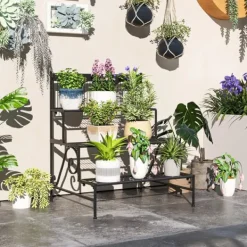 Växtställ - Hörnblomhylla - 3 Våningar - Stegformad - För Blomkrukor Inomhus - Svart Växtställ