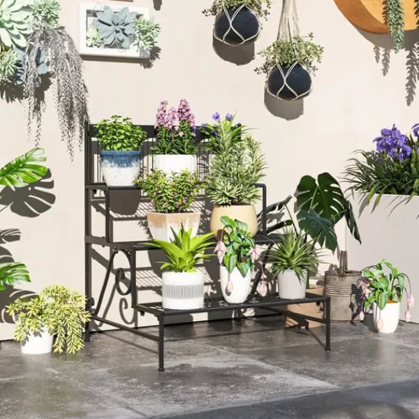Växtställ - Hörnblomhylla - 3 Våningar - Stegformad - För Blomkrukor Inomhus - Svart Växtställ