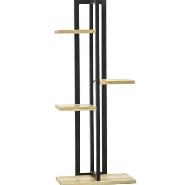 New Växtställ 4 nivåer justerbart 110 cm trä svart/natur för inne/ute Växtställ