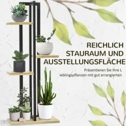 New Växtställ 4 nivåer justerbart 110 cm trä svart/natur för inne/ute Växtställ