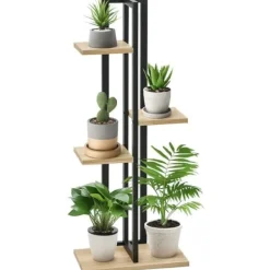 New Växtställ 4 nivåer justerbart 110 cm trä svart/natur för inne/ute Växtställ