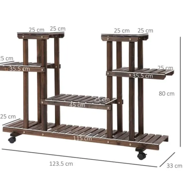 Online Växtställ 4 nivåer massivt kolat trä 123,5x33x80 cm trädgård/balkong Växtställ