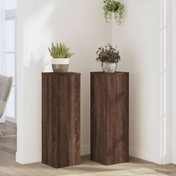 vidaXL Växtställ 2 st brun ek 25x25x80 cm konstruerat trä