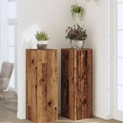 Best Växtställ 2 st åldrat trä 33x33x100 cm konstruerat trä Växtställ