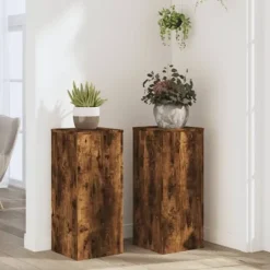 Outlet Växtställ 2 st rökfärgad ek 30x30x70 cm konstruerat trä Växtställ