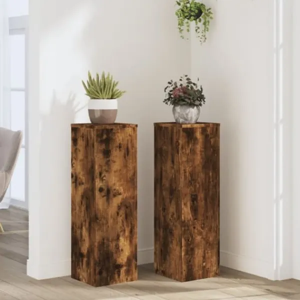 Online Växtställ 2 st rökfärgad ek 25x25x80 cm konstruerat trä Växtställ