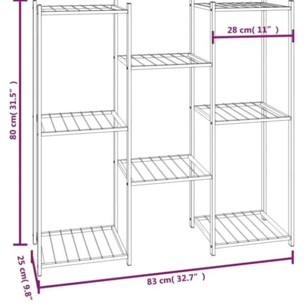 Outlet Växtställ av svart järn för växter och dekoration | Storlek: 83x25x80 cm Växtställ