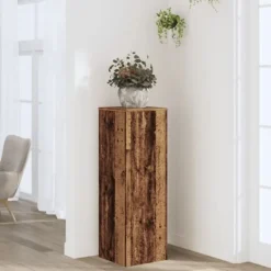 Växtställ i konstruerat trä - Stabil och tidlös design | Storlek: 33x33x100 cm | Färg: Åldrat trä