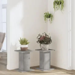 Discount Växtställ i konstruerat trä 2-pack - Stabilt och hållbart | Färg: Betonggrå | Storlek: 30x30x40 cm Växtställ