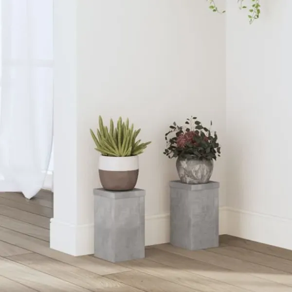 New Växtställ i konstruerat trä - 2 stycken | Färg: Betonggrå | Storlek: 10x10x18 cm Växtställ