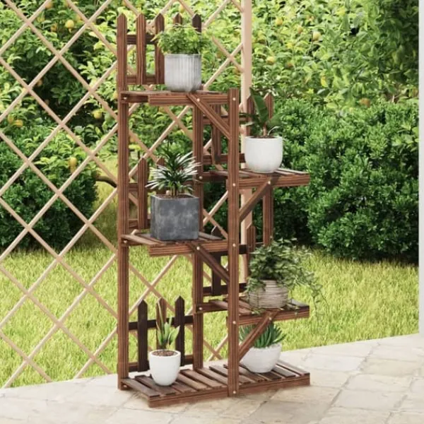 Växtställ i massivt granträ - Hållbart och elegant design | Storlek: 60x25x130 cm | Färg: Naturlig träfärg Växtställ