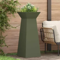 Växtställ i Olivgrön Metall - Fyrkantigt Design | Storlek: 40x40x101 cm
