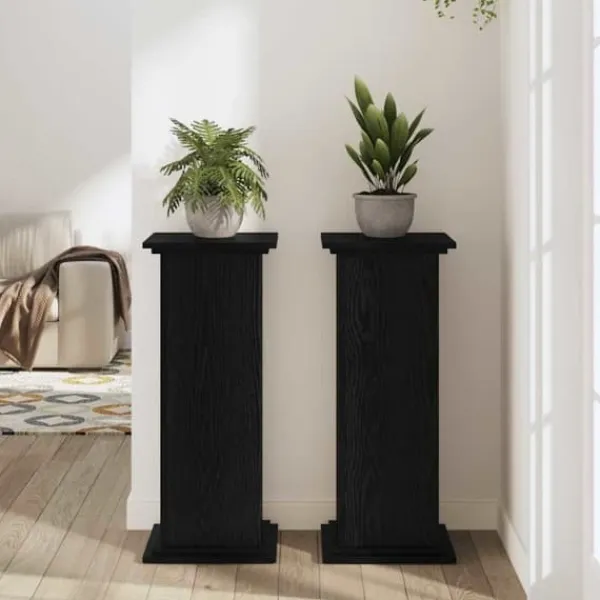 Växtställ i Svart Ek - Elegant Trä för Inomhus & Utomhus | Storlek: 33x33x80 cm