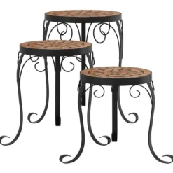 Hot Växtställ i terrakotta - Mosaikdesign för trädgård och balkong | Antal: 3 st | Färg: Terrakotta Växtställ