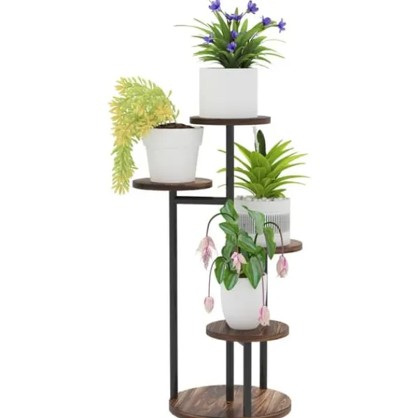 Best Växtställ i trä - Blomhylla 5 nivåer - 43x43x70 cm - Karboniserat trä - Fristående Växtställ
