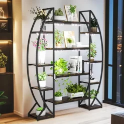 Outlet Växtställ, Industriell Design, 5-nivåers Förvaring,XL, med ljus Växtställ