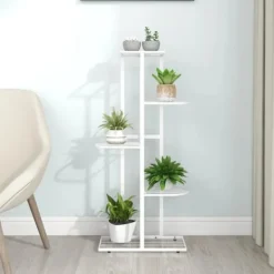 vidaXL Växtställ med 5 hyllor 43x22x98 cm vit metall
