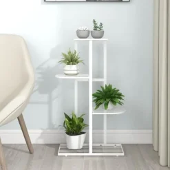 Outlet Växtställ med 4 hyllor 43x22x76 cm vit metall - Växtställ - Växt Ställ - Home & Living Växtställ