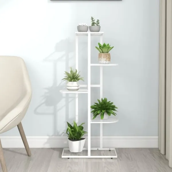 Hot Växtställ med 5 hyllor 43x22x98 cm vit metall Växtställ