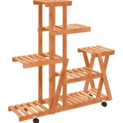 vidaXL Växtställ med hjul 95x25x101 cm massiv furu
