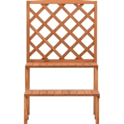 Växtställ med spaljé i massivt granträ - 2-nivåer för krukor | Storlek: 70x42x115 cm Växtställ