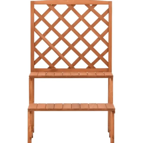 Växtställ med spaljé i massivt granträ - 2-nivåer för krukor | Storlek: 70x42x115 cm Växtställ