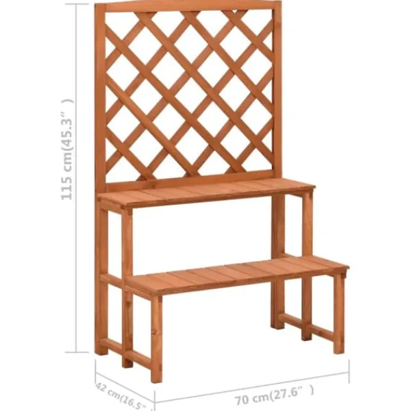 Växtställ med spaljé i massivt granträ - 2-nivåer för krukor | Storlek: 70x42x115 cm Växtställ
