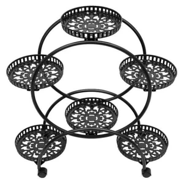 Best Växtställ, 4-nivådesign, mobil med universella hjul,Svart Växtställ