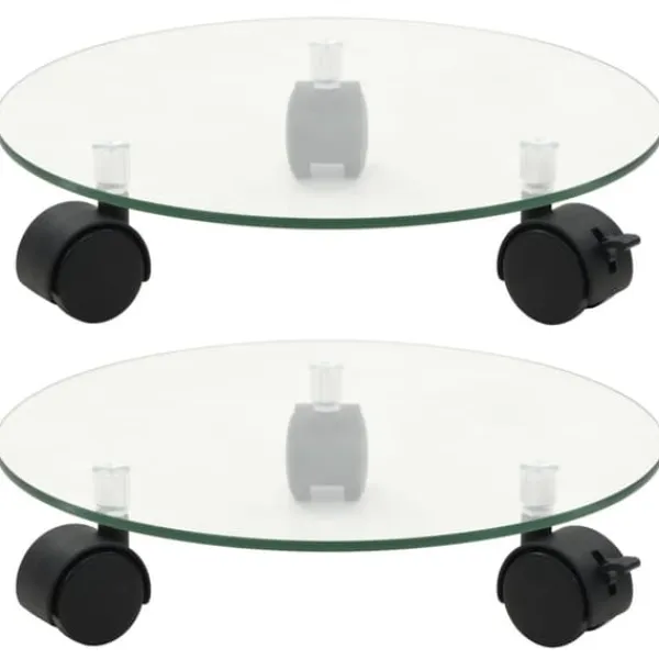 Online Växtställ på hjul - 2 st härdat glas, 28 cm rund | Färg: Transparent | Storlek: 28 cm Stöd Med Hjul, Säten & Knäskydd För Trädgårdsskötsel