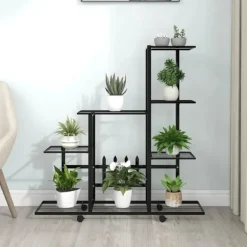 vidaXL Växtställ på hjul 94,5x25x92,5 cm svart metall