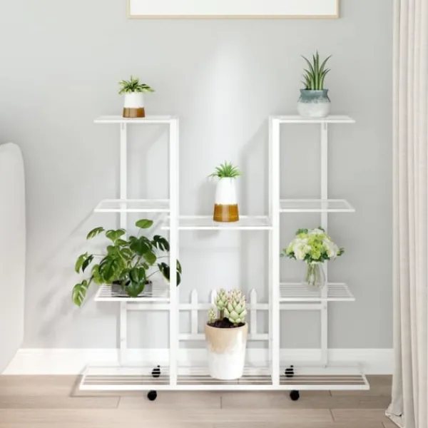 vidaXL Växtställ på hjul 94,5x24,5x91,5 cm vit järn