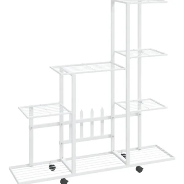 vidaXL Växtställ på hjul 94,5x25x92,5 cm vit metall