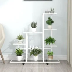 Outlet Växtställ på hjul 94,5x25x92,5 cm vit metall Växtställ