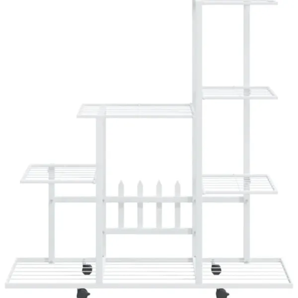 Outlet Växtställ på hjul 94,5x25x92,5 cm vit metall Växtställ