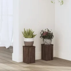 Clearance Växtställ 2-pack i konstruerat trä - Stabilt och stilrent | Färg: Brun | Storlek: 10x10x18 cm Växtställ
