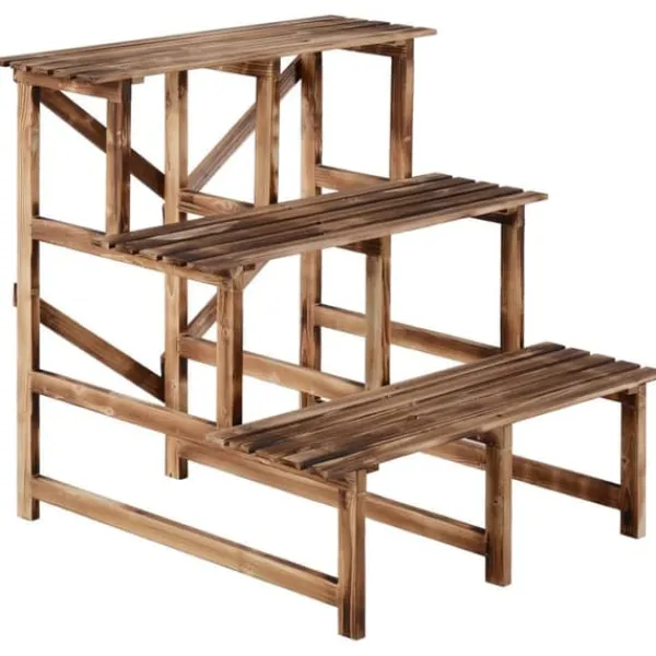 Växttrappa blomhylla 3 steg granträ 80 x 80 x 78 cm för trädgård/balkong/terrass