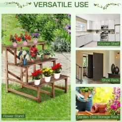 Växttrappa blomhylla 3 steg granträ 80 x 80 x 78 cm för trädgård/balkong/terrass