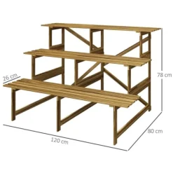 Växttrappa/blomhylla 3 steg gran 120x80x78 cm för trädgård balkong terrass