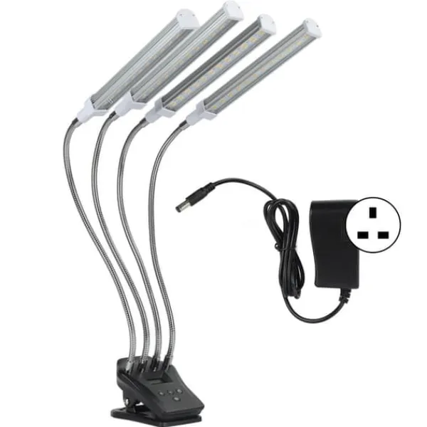 Best 96W LED Grow Lamp LCD Display 4 Head 360° Justerbar Silver Plant Grow Light för växthus 100‑240VUK Plugg Kit För Växt- & Örtplantering