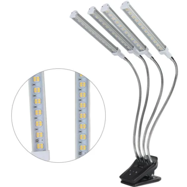 Best 96W LED Grow Lamp LCD Display 4 Head 360° Justerbar Silver Plant Grow Light för växthus 100‑240VUK Plugg Kit För Växt- & Örtplantering