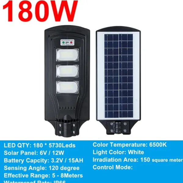 60W/120W/180W (60/120/180LED) 6500K Solpanel Gatubelysning IP66 Vattentät +4 lägen + Fjärrkontroll, Utomhus Trädgård Gatuvägglampa Säkerhetsbelysning | CDON Säkerhetslampor
