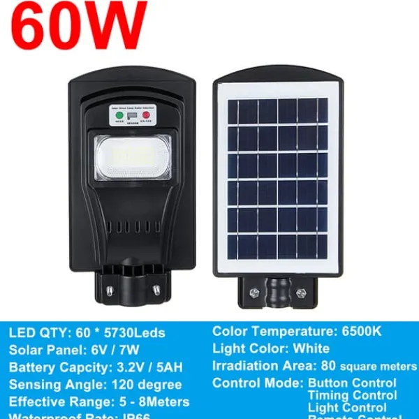 60W/120W/180W (60/120/180LED) 6500K Solpanel Gatubelysning IP66 Vattentät +4 lägen + Fjärrkontroll, Utomhus Trädgård Gatuvägglampa Säkerhetsbelysning | CDON Säkerhetslampor