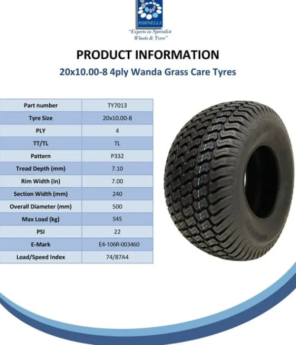 20x10.00-8 däck för gräsklippare 4ply Multi, turf, gräs - däck för gräsklippare - Wanda P332