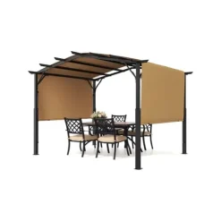 Hot 10x10 fot Pergola, Utfällbar Utomhuspergola med Baldakin, Bågformad Metallpergola, Robust Konstruktion Valvbågar, Spaljéer, Bersåer & Pergolor