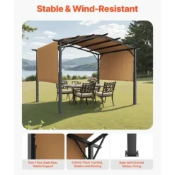 Hot 10x10 fot Pergola, Utfällbar Utomhuspergola med Baldakin, Bågformad Metallpergola, Robust Konstruktion Valvbågar, Spaljéer, Bersåer & Pergolor