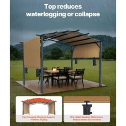 Hot 10x10 fot Pergola, Utfällbar Utomhuspergola med Baldakin, Bågformad Metallpergola, Robust Konstruktion Valvbågar, Spaljéer, Bersåer & Pergolor
