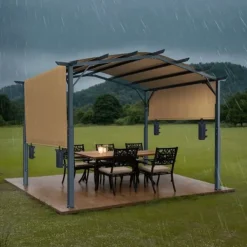 Hot 10x10 fot Pergola, Utfällbar Utomhuspergola med Baldakin, Bågformad Metallpergola, Robust Konstruktion Valvbågar, Spaljéer, Bersåer & Pergolor