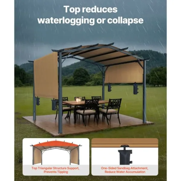 10x12 ft Utomhuspergola med Baldakin, Utfällbar Bågformad Metallpergola, Robust och Väderbeständig Valvbågar, Spaljéer, Bersåer & Pergolor